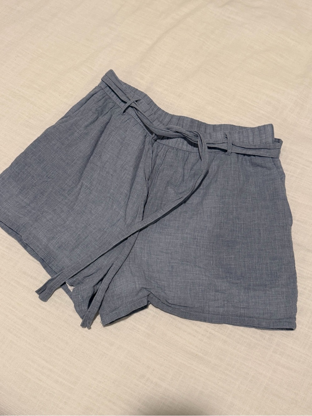 sundays High-Waist Tie-Front Shorts — Blue Gray